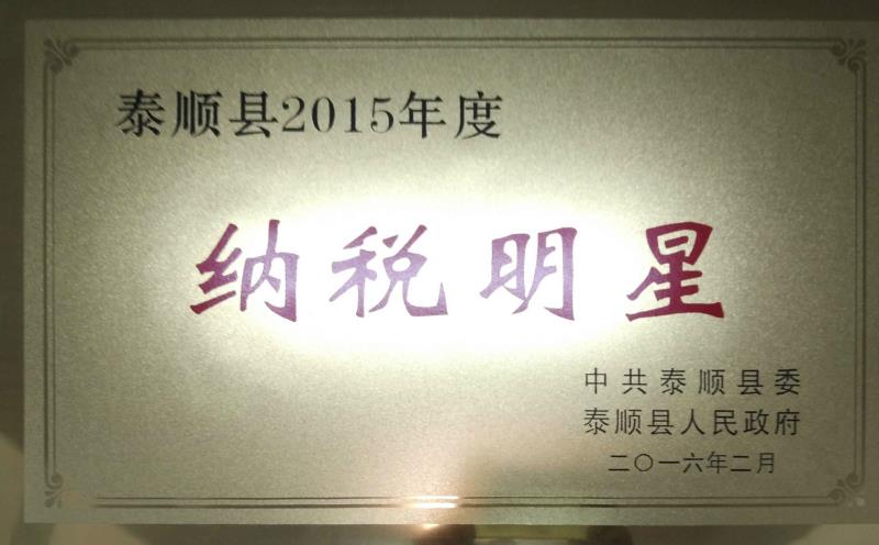 泰顺县2015年度纳税明星